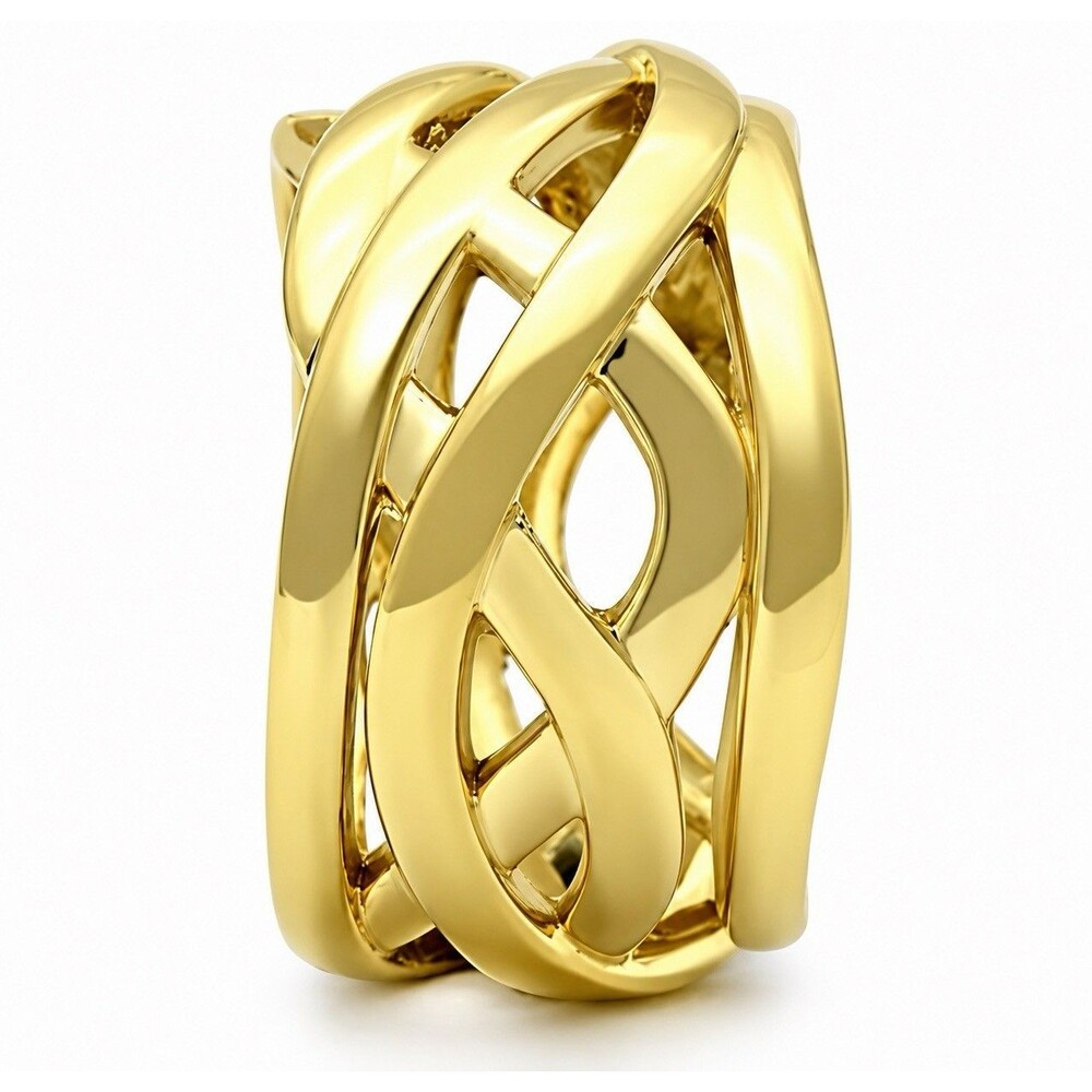 Gold Plated Stainless Steel Ring Abstract Openwork Wide Band Statement Size 5